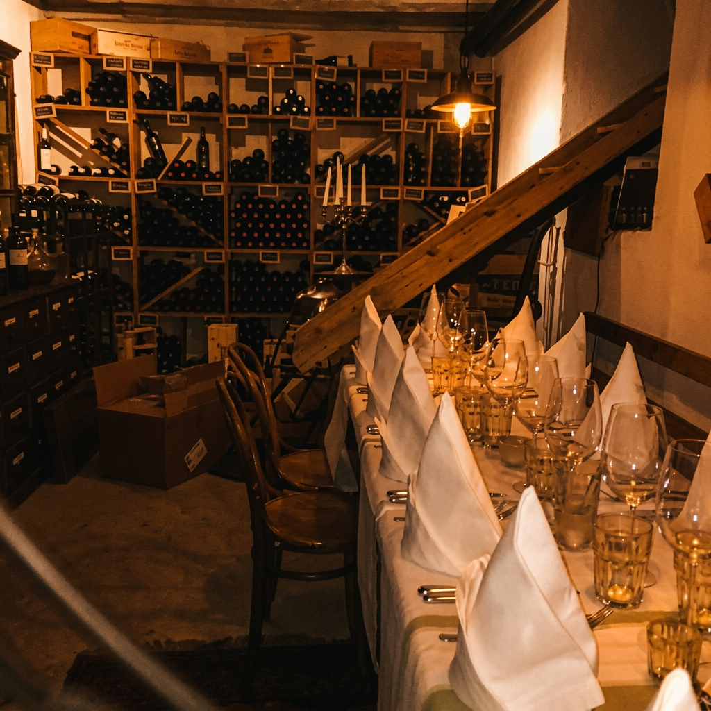 Lange Tafel im Weinkeller